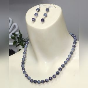 Faux Snowflake Obsidian Agate & Zinc Alloy Necklace with Silver Chain